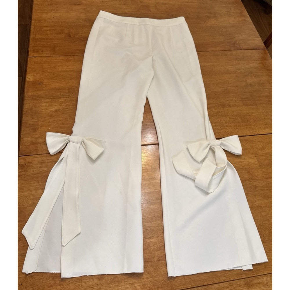 Posh Couture Off White Flare Leg Pants Bow Tie Side Slit Wide Leg L Retail 249